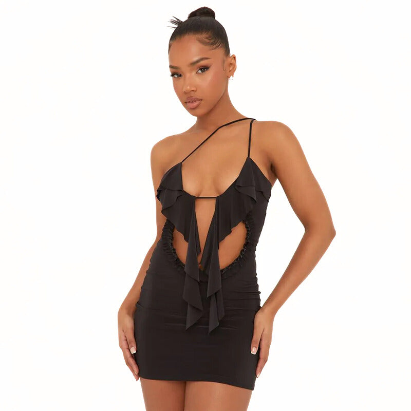 Solid Lace Cutout High Waist Kleid Damen