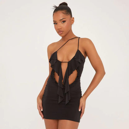 Solid Lace Cutout High Waist Kleid Damen